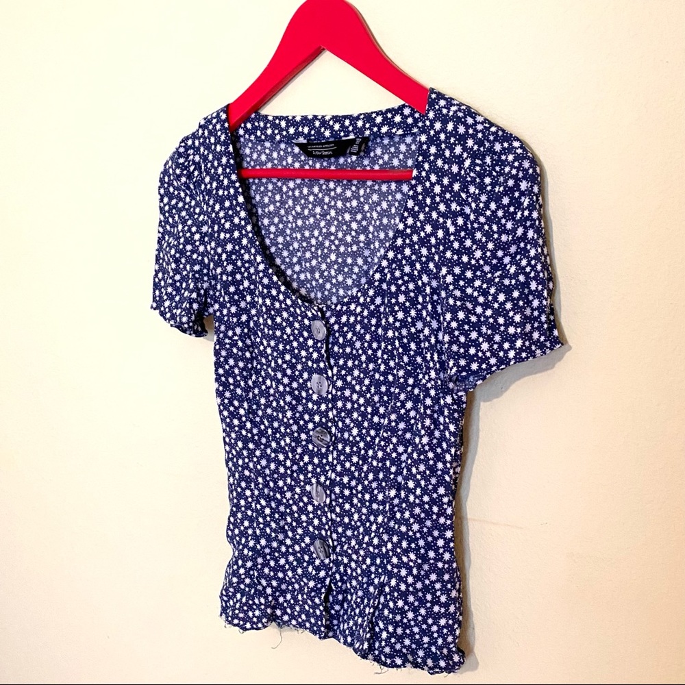 & Other Stories Short Sleeve Floral Button Up Crop Top 0